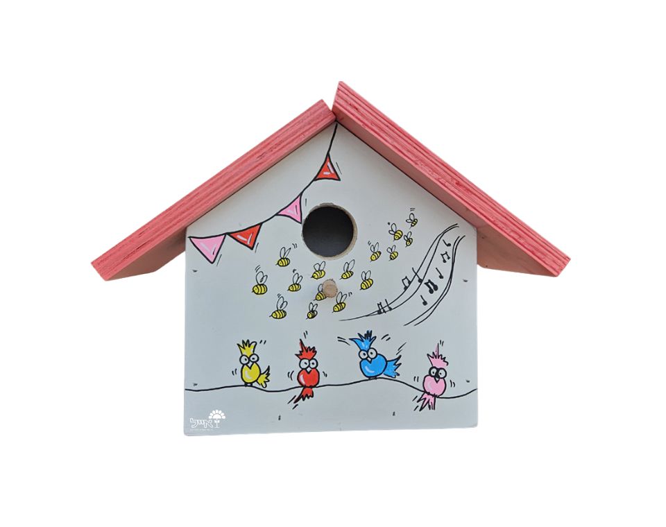 תיבת קינון לציפורים בעבודת אומן | 34X25 | דגם 819 - תוכים