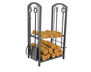 מעמד לעצי הסקה + סט כלים למדורות ותנורי עצים לחימום | שחור