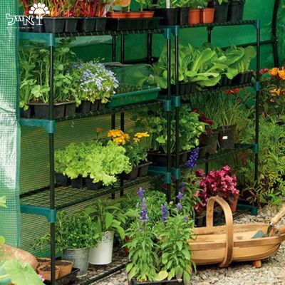 מעמד ברזל כפול לעציצים | 4 קומות | דגם 08907 | 106X90 | שחור-ירוק