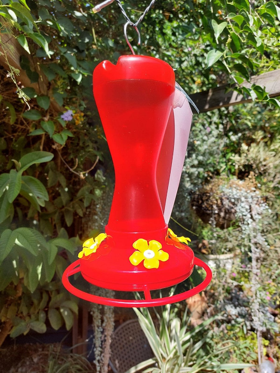 מתקן שתייה והאכלה לציפורים מפלסטיק | אדום