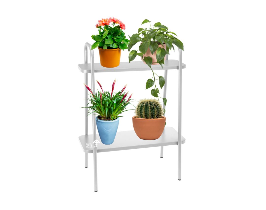 מעמד מדפי ברזל לעציצים | 2 קומות | דגם 99000860 | 50X66 | אפור בהיר