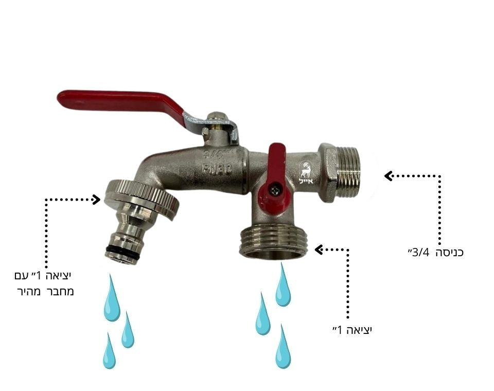 ברז גן 3/4״ | 2 יציאות