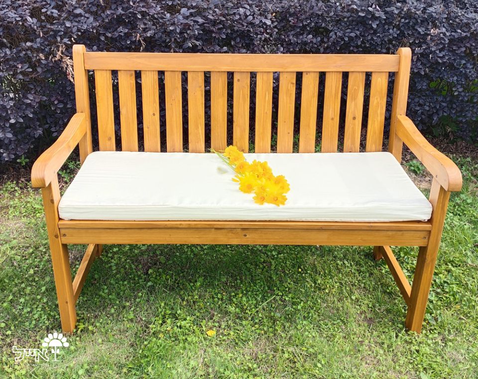 ספסל עץ עם מושב מרופד | 120X87 | ריפוד בז' | דגם OW-1001