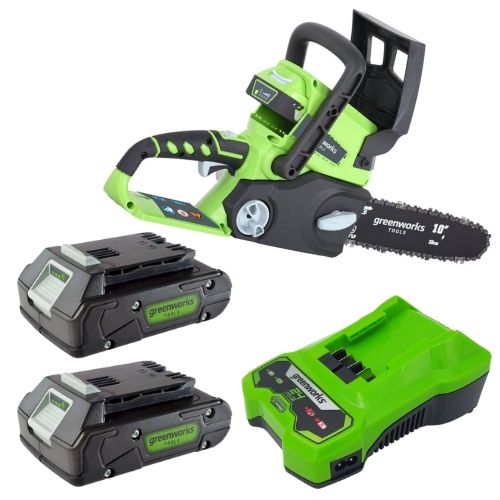 מסור שרשרת 24V | שתי סוללות 2A | מטען מהיר | greenworks