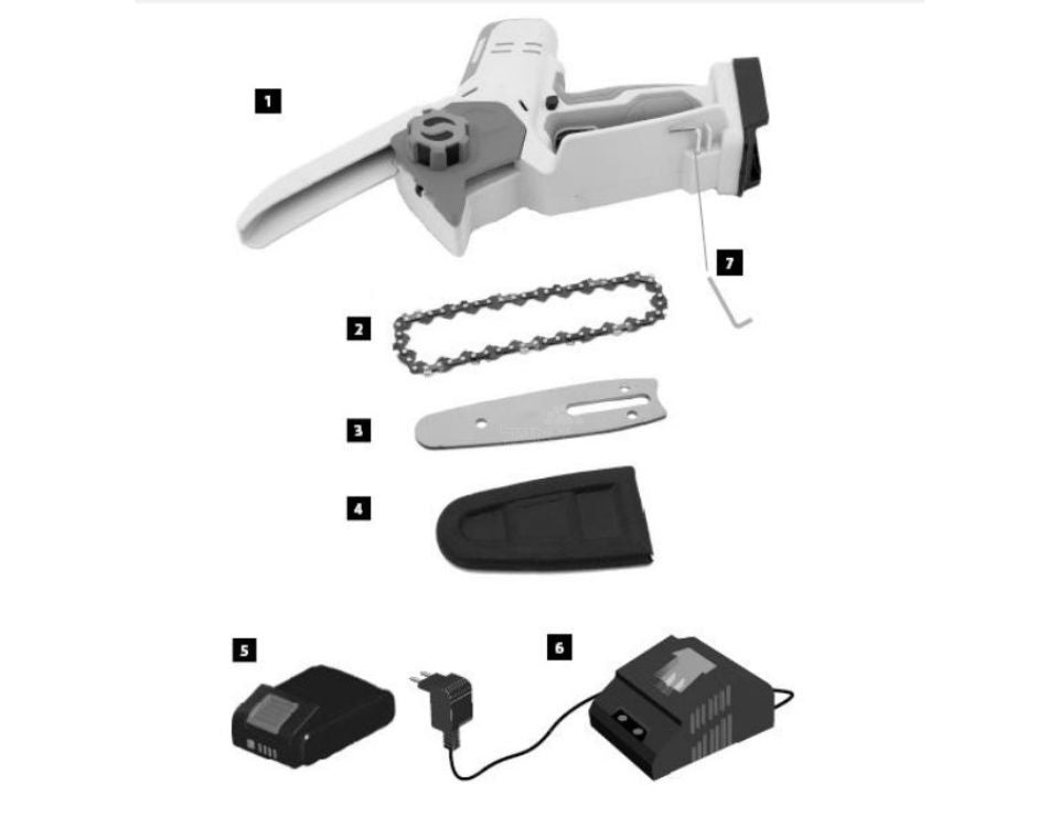 מסור שרשרת מיני נטען V20 | כולל מטען וסוללה