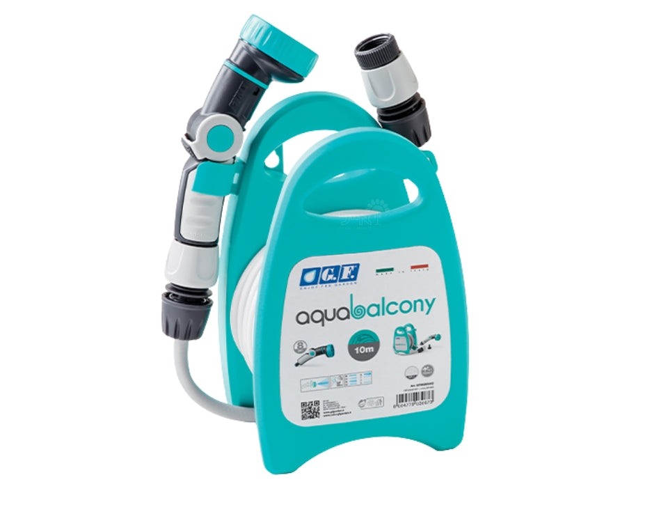 גלגלת השקיה צבע אקווה | צינור 10 מטר | כולל אקדח וחיבורים