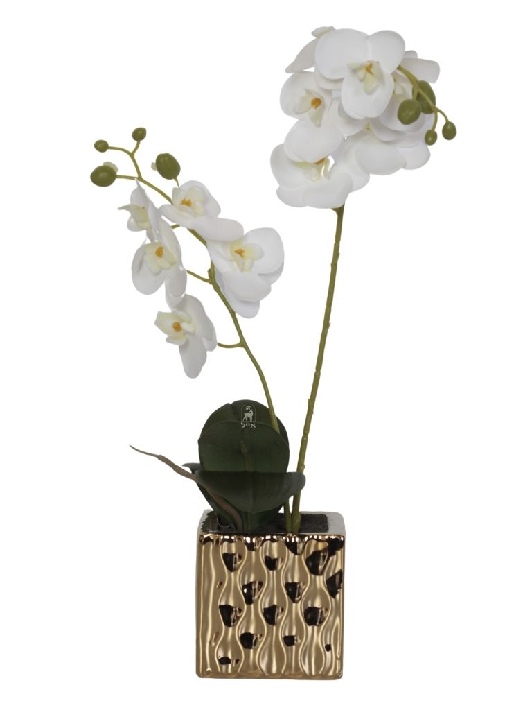 עץ סחלב מלאכותי | כולל כד זהב וכסף מרובע