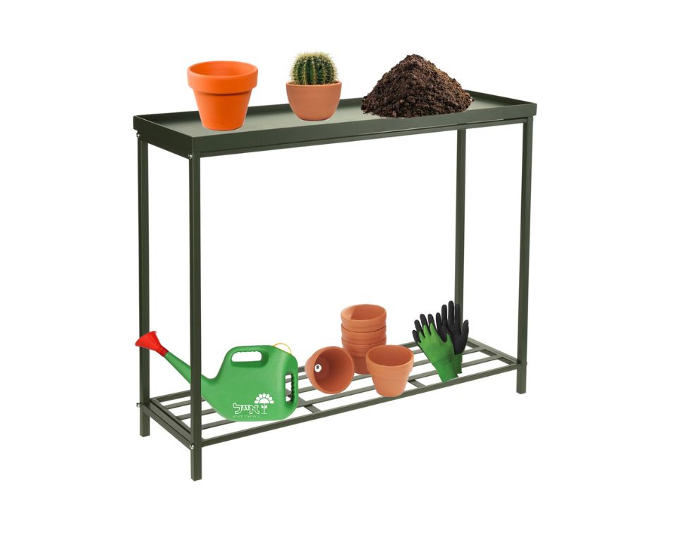 שולחן ברזל לעציצים | 2 קומות | דגם 99001200 | 60X75 | ירוק