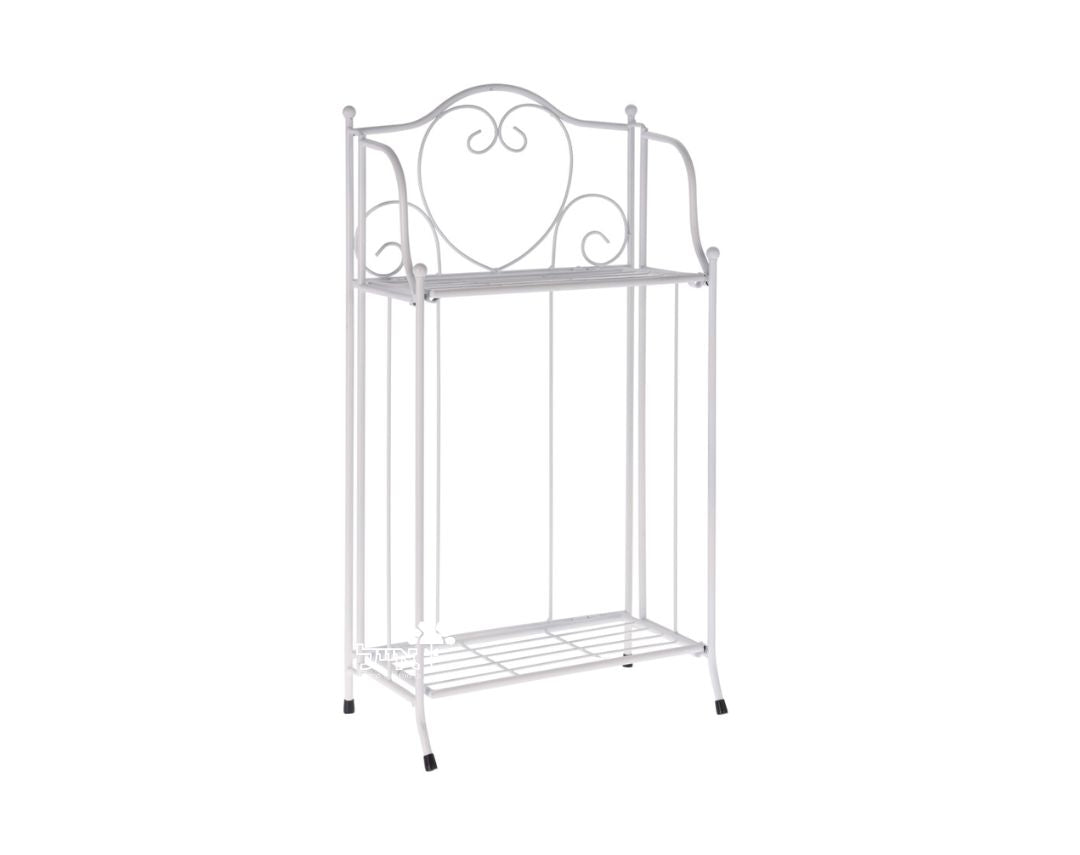 מעמד ברזל מעוטר לעציצים | 2 קומות | דגם 38000270 | 65X34 | לבן