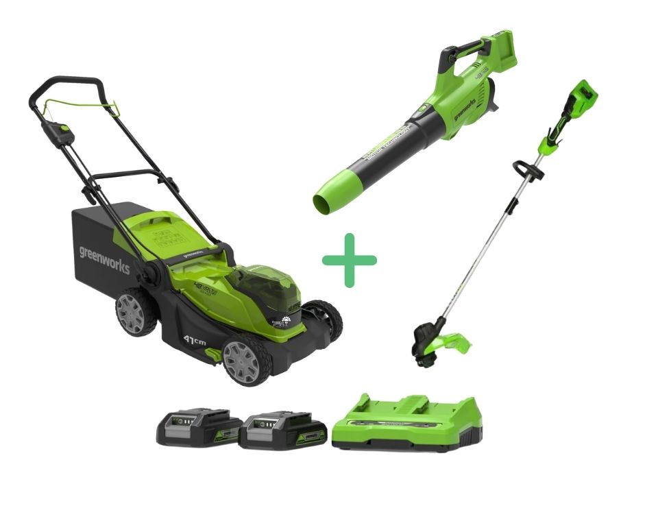 דיל TRIUMPH 48V | מכסחת + חרמש + מפוח + 2 סוללות ומטען