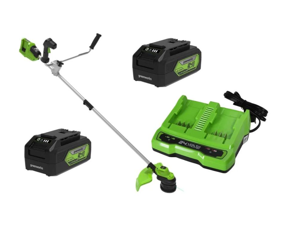 חרמש/קוצץ קנטים 48V(2X24V) + נינג'ה עם שתי סוללות 5.0Ah + מטען מהיר Dual Port (4A)