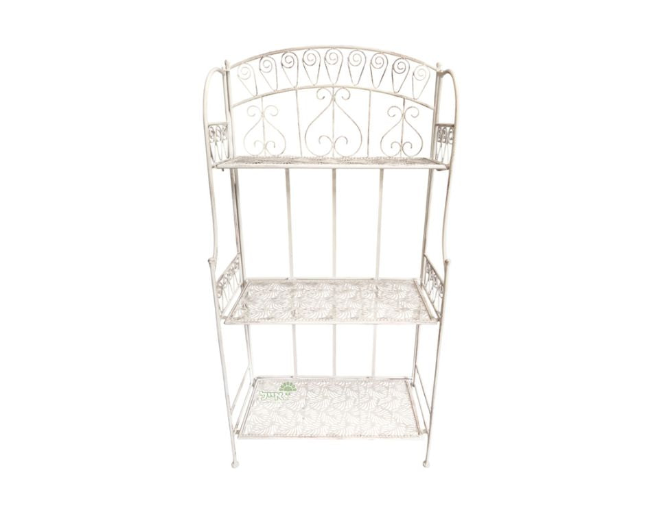 מעמד ברזל וינטאג' מעוטר לעציצים | 3 קומות | דגם 9004 | 115X61 | לבן