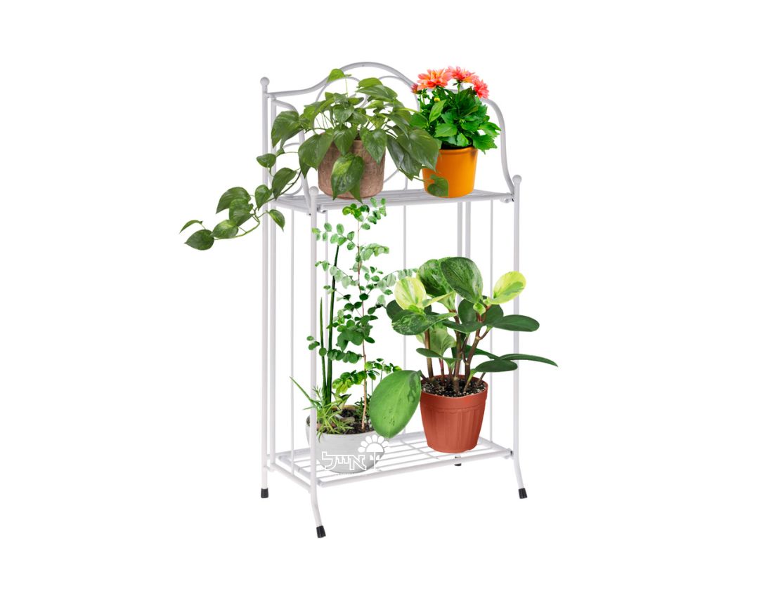 מעמד ברזל מעוטר לעציצים | 2 קומות | דגם 38000270 | 65X34 | לבן