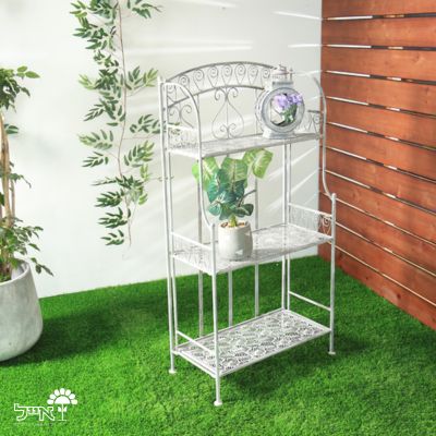 מעמד ברזל וינטאג' מעוטר לעציצים | 3 קומות | דגם 9004 | 115X61 | לבן