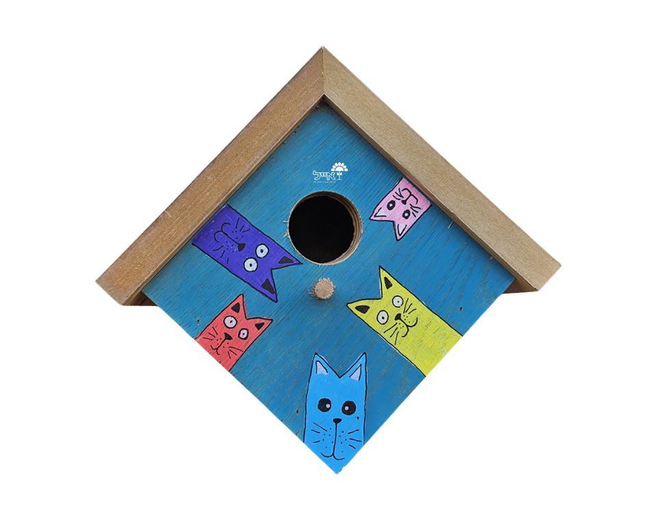תיבת קינון לציפורים בעבודת אומן | 24X25 | דגם 808 - חתולים