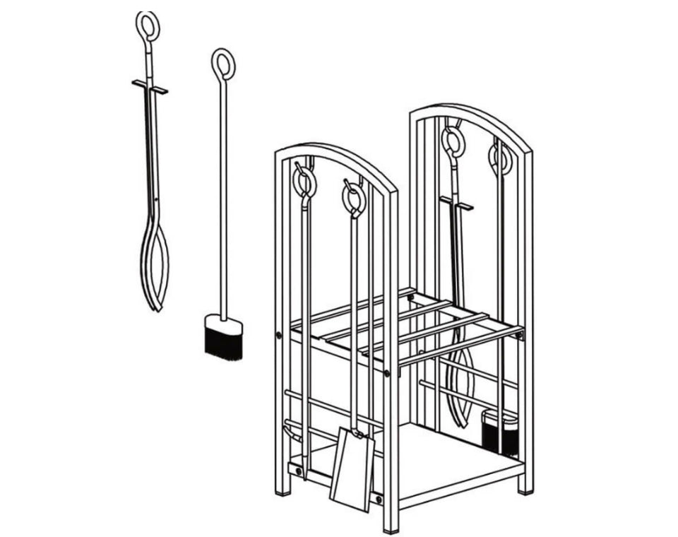 מעמד לעצי הסקה + סט כלים למדורות ותנורי עצים לחימום | שחור