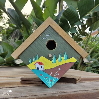 תיבת קינון לציפורים בעבודת אומן | 24X25 | דגם 806 - בית בגבעה