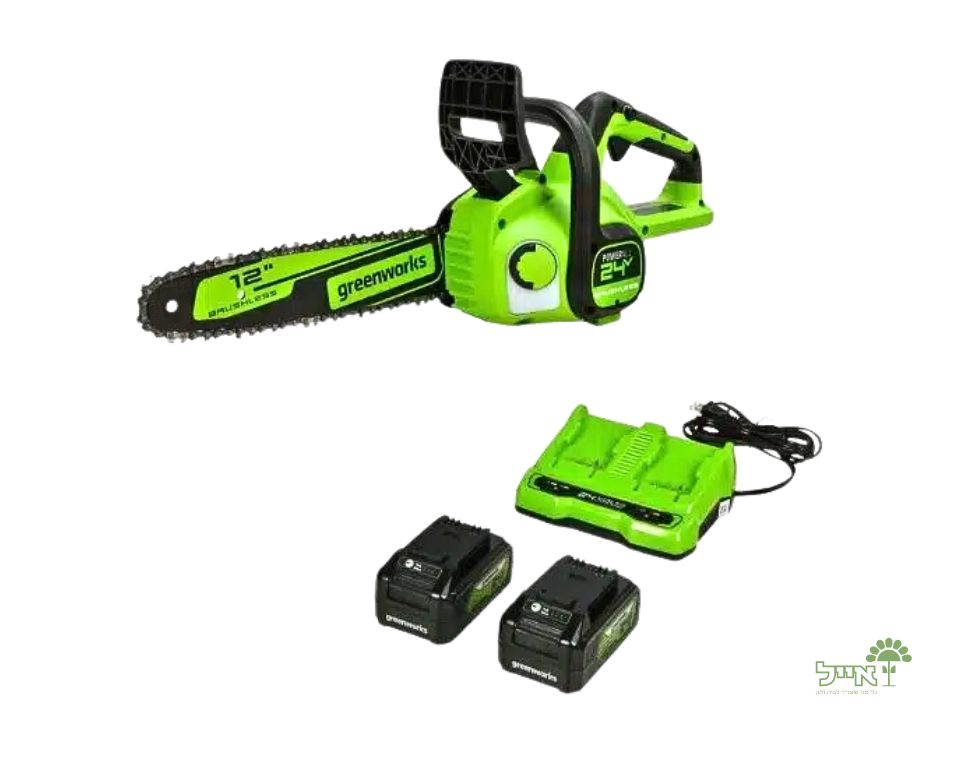 מסור שרשרת 24V "12 | שתי סוללות 2Ah + מטען Dual Port 2Ah 24V